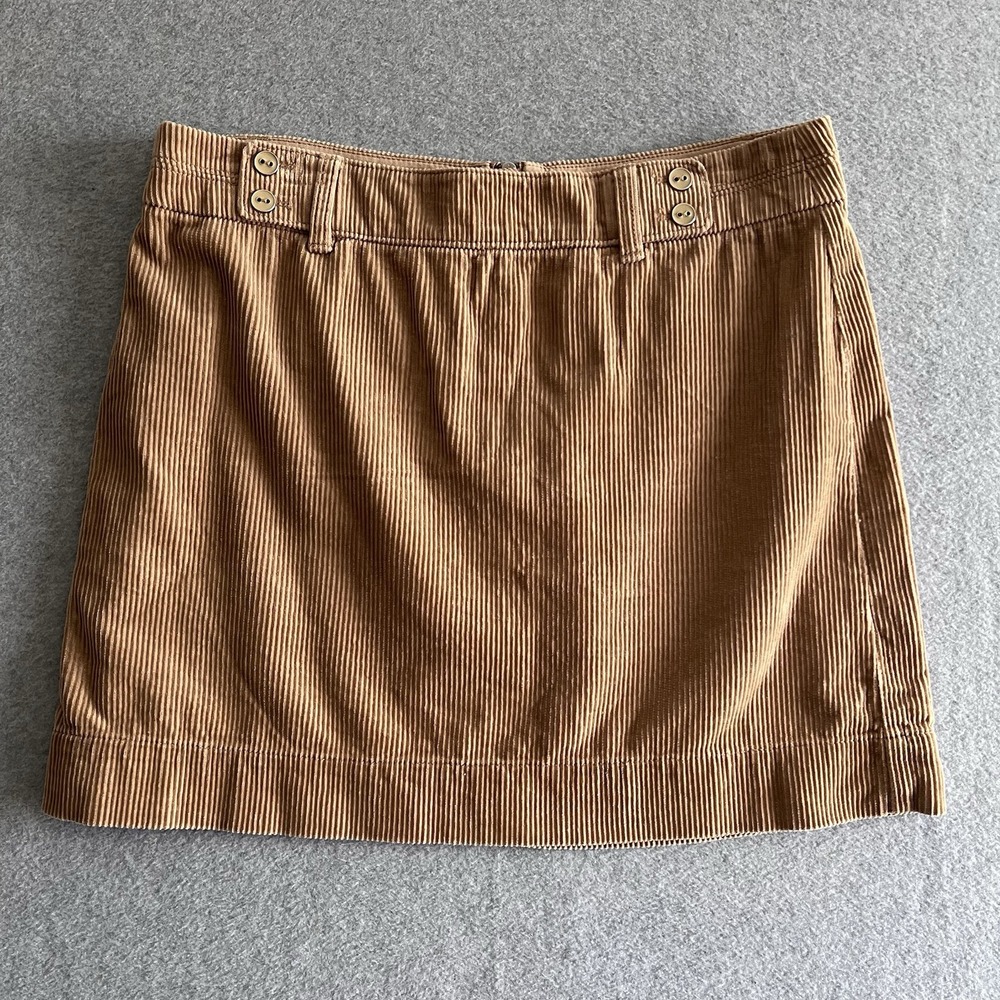 Ann Taylor Loft Corduroy Skirt Gold Orange Front Buttons Sz 10 34" Faux‎ Pockets